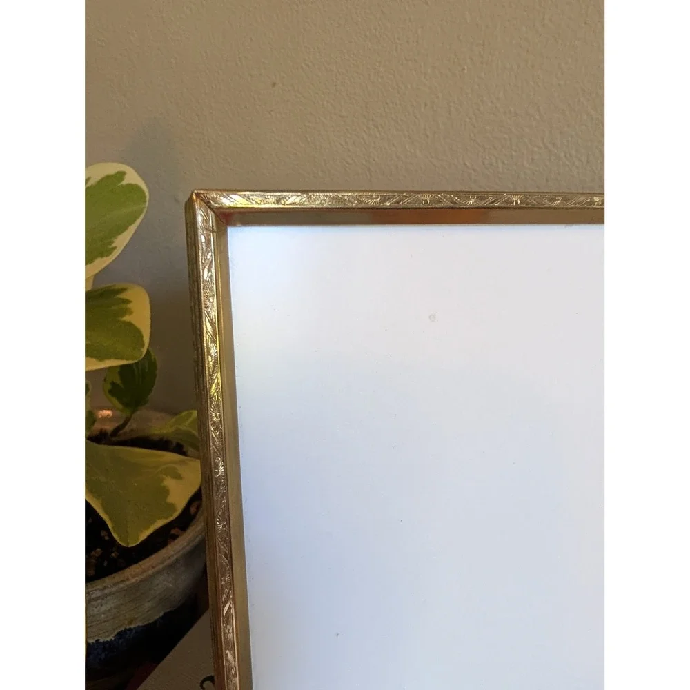 Vintage Gold Etched Metal Photo Frame 5x7 Tabletop Wall Mount Ornate Design